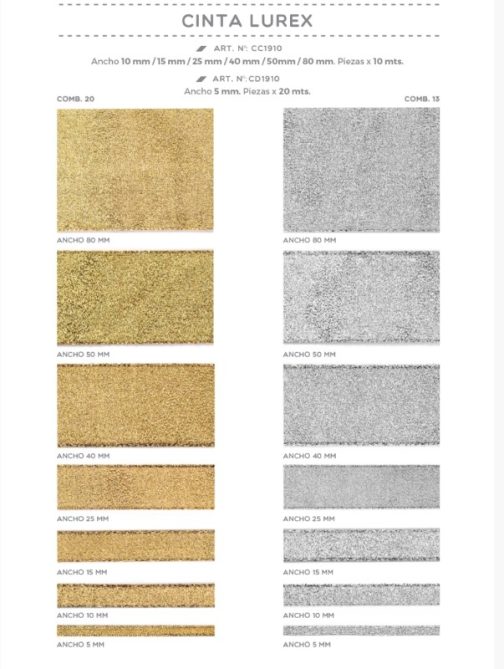 Cinta Lurex C.Oro 1910 x 20mt. - Imagen 2